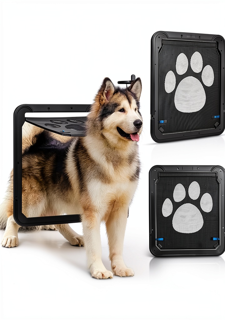 'Ownpets pet screen door installed on a screen door'