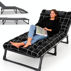 SamFansar Folding Chaise with Faux Pearl Mattress Black-0